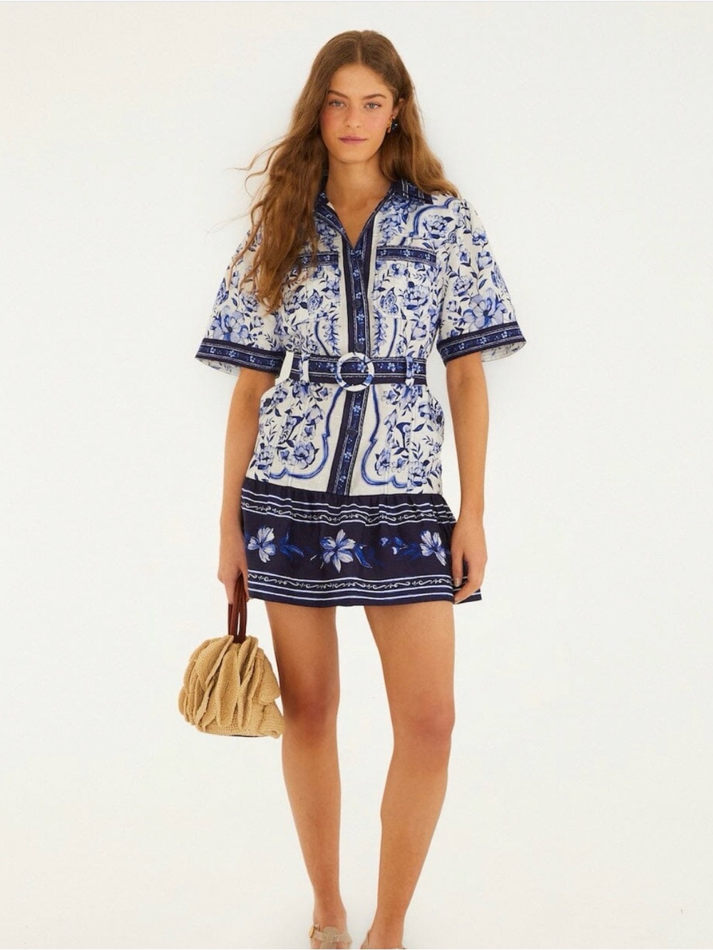 FARM Rio Blue and White Floral Mini Dress - Picture 3 of 7